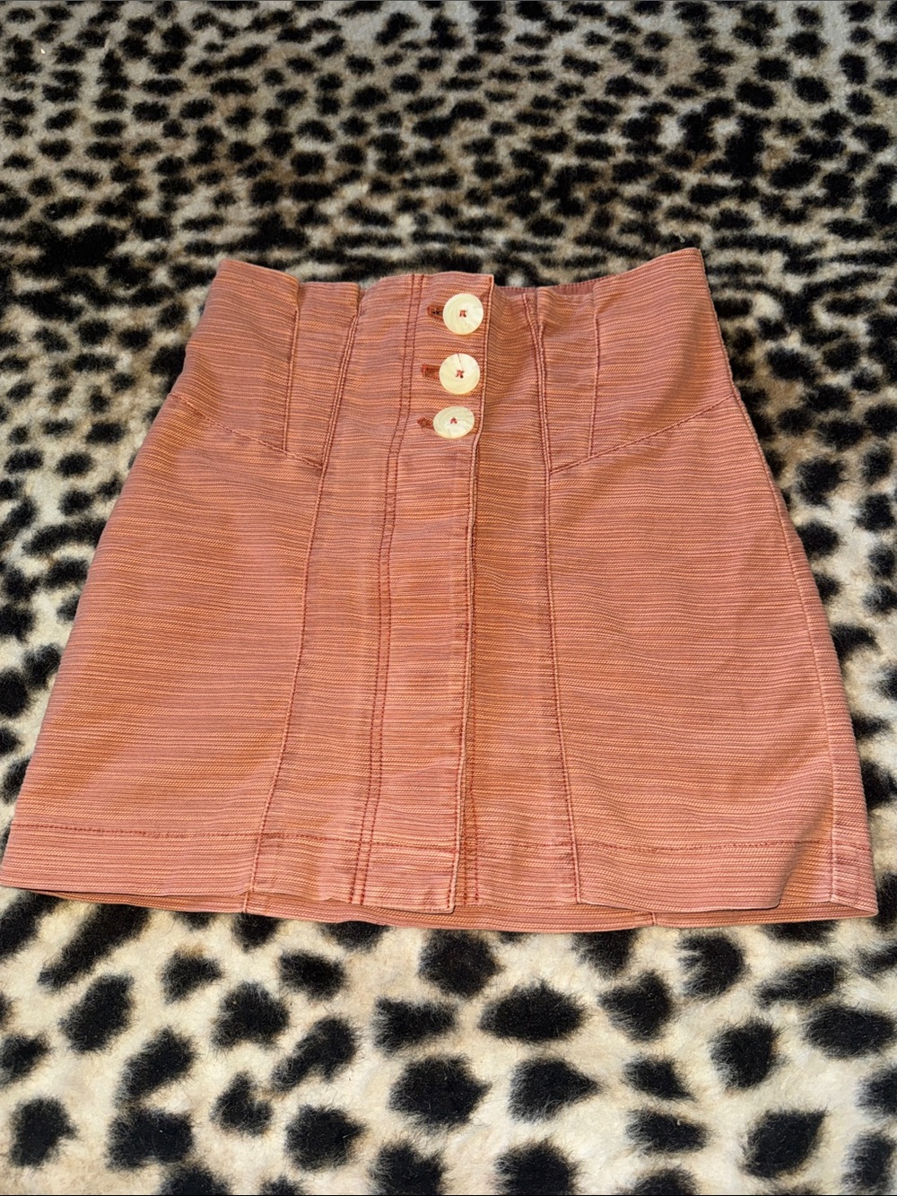 Free People Rust Orange High-Waist Button-Front Mini Skirt